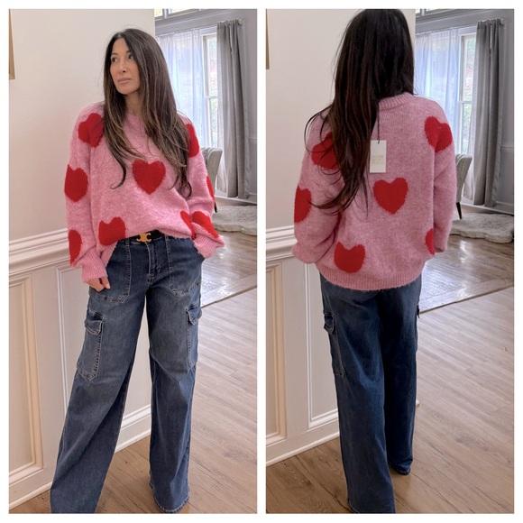 FROM PARIS FRANCE CHIC  HEART OVERSIZED SWEATER - Picture 2 of 4